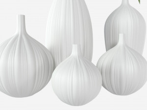 Ceramic white vase set with plants Modelo 3D