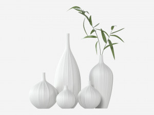 Ceramic white vase set with plants Modelo 3D