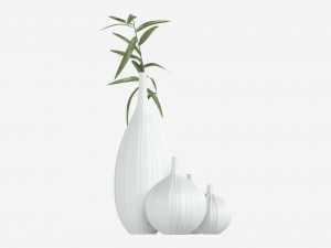 Ceramic white vase set with plants Modelo 3D
