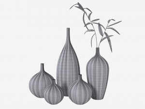 Ceramic white vase set with plants Modelo 3D