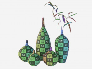 Ceramic white vase set with plants Modelo 3D