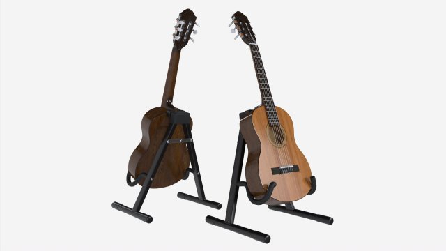 Classic acoustic guitar with stand 3D Model .c4d .max .obj .3ds .fbx .lwo .lw .lws