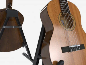 स्टैंड के साथ क्लासिक ध्वनिक गिटार 3D मॉडल