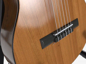 स्टैंड के साथ क्लासिक ध्वनिक गिटार 3D मॉडल