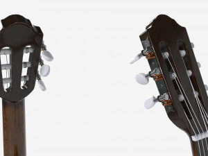 स्टैंड के साथ क्लासिक ध्वनिक गिटार 3D मॉडल