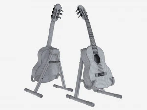 स्टैंड के साथ क्लासिक ध्वनिक गिटार 3D मॉडल