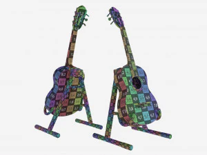 स्टैंड के साथ क्लासिक ध्वनिक गिटार 3D मॉडल