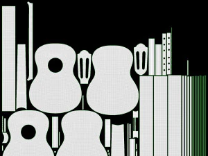 स्टैंड के साथ क्लासिक ध्वनिक गिटार 3D मॉडल