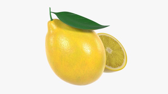 Fresh lemon with slice and leaf 02 Modelo 3D .c4d .max .obj .3ds .fbx .stl .blend 