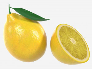 Fresh lemon with slice and leaf 02 Modelo 3D
