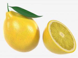 Fresh lemon with slice and leaf 02 3D Model