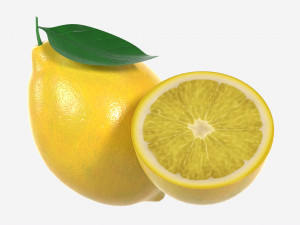 Fresh lemon with slice and leaf 02 Modelo 3D