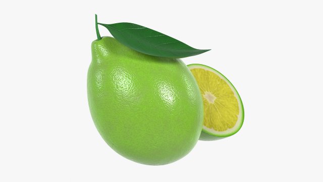 Fresh lemon with slice and leaf green 3D मॉडल .c4d .max .obj .3ds .fbx .stl .blend 