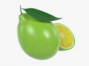 Fresh lemon with slice and leaf green 3D Model