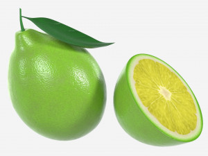 Fresh lemon with slice and leaf green 3D मॉडल