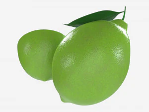 Fresh lemon with slice and leaf green 3D Model