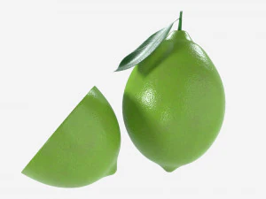Fresh lemon with slice and leaf green 3D Model