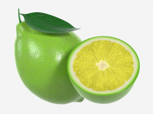 Fresh lemon with slice and leaf green 3D मॉडल