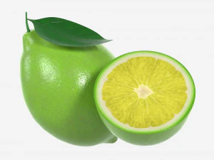 Fresh lemon with slice and leaf green 3D Model