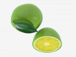 Fresh lemon with slice and leaf green 3D Model