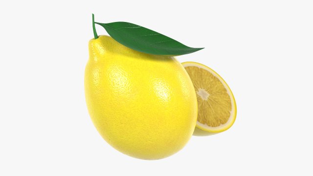 Fresh lemon with slice and leaf yellow Modello 3D .c4d .max .obj .3ds .fbx .stl .blend 