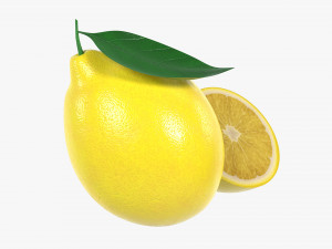 Fresh lemon with slice and leaf yellow 3D Model