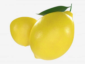 Fresh lemon with slice and leaf yellow 3D Model