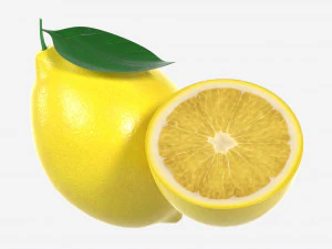 Fresh lemon with slice and leaf yellow 3D Model