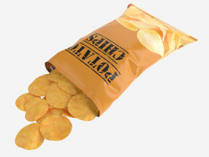 Potato chips package on ground opened with folds mockup 03 3D Model