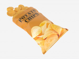 Potato chips package on ground opened with folds mockup 03 Modello 3D