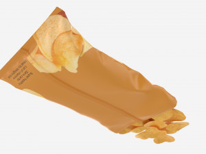 Potato chips package on ground opened with folds mockup 03 Modello 3D