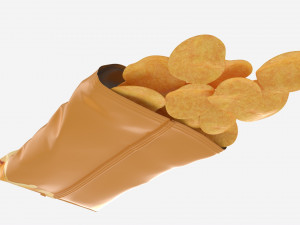 Potato chips package on ground opened with folds mockup 03 Modello 3D
