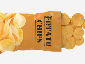 Potato chips package on ground opened with folds mockup 03 Modello 3D