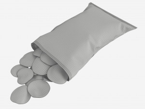 Potato chips package on ground opened with folds mockup 03 Modello 3D