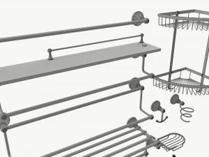 Bathroom Accessory Set Shelf Hanger 3D Model