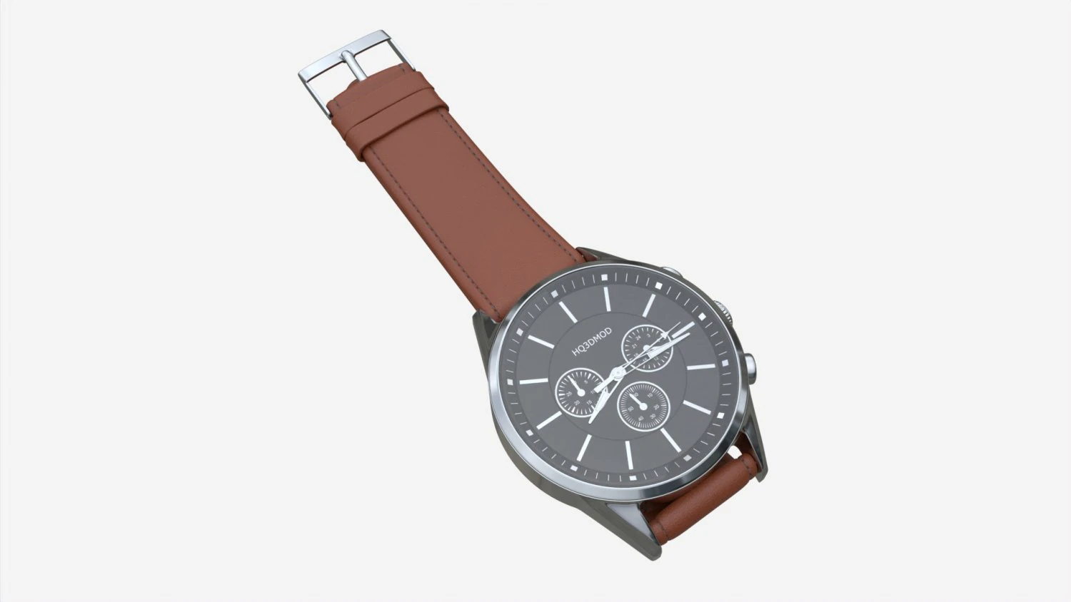 Wristwatch with Leather Strap 02 3D Model .c4d .max .obj .3ds .fbx .stl .blend