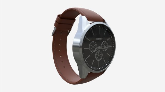 Wristwatch with Leather Strap 03 3D Model .c4d .max .obj .3ds .fbx .stl .blend 