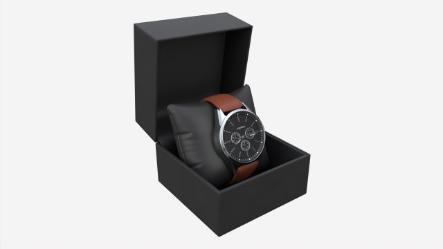 Wristwatch with Leather Strap in box 01 3D Model .c4d .max .obj .3ds .fbx .stl .blend 