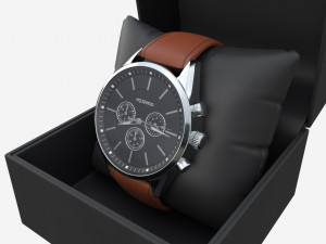 Wristwatch with Leather Strap in box 01 3D Model