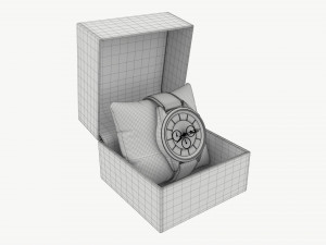 Wristwatch with Leather Strap in box 01 3D Model