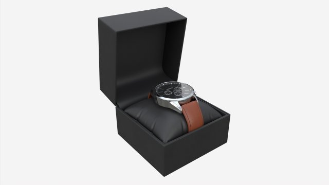 Wristwatch with Leather Strap in box 02 Model 3D .c4d .max .obj .3ds .fbx .stl .blend 