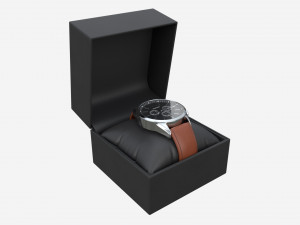 Wristwatch with Leather Strap in box 02 3D Model