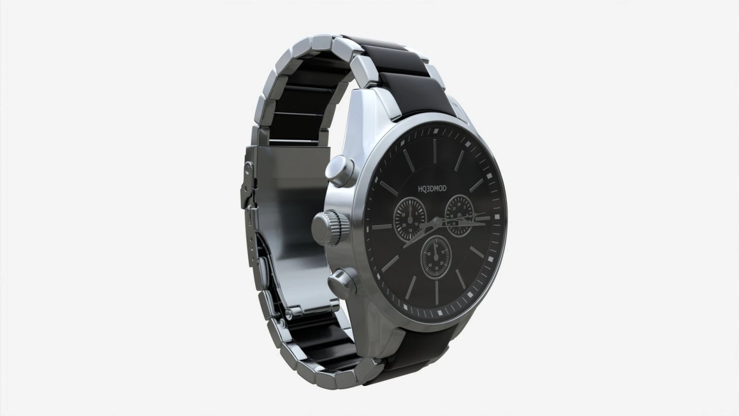Wristwatch with Steel Bracelet 01 3D Model .c4d .max .obj .3ds .fbx .stl .blend