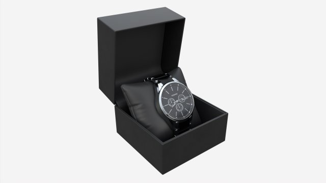 Wristwatch with Steel Bracelet in box 01 3D-Modell .c4d .max .obj .3ds .fbx .stl .blend 
