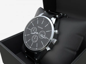 Wristwatch with Steel Bracelet in box 01 3D Model
