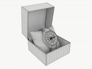 Wristwatch with Steel Bracelet in box 01 3D Model