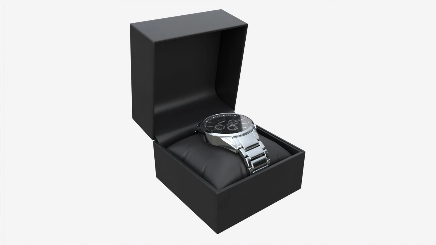 Wristwatch with Steel Bracelet in box 02 3D Model .c4d .max .obj .3ds .fbx .stl .blend 