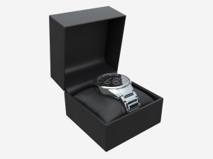 Wristwatch with Steel Bracelet in box 02 3D Model