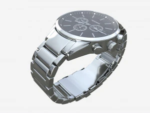 Wristwatch with Steel Bracelet in box 02 3D Model