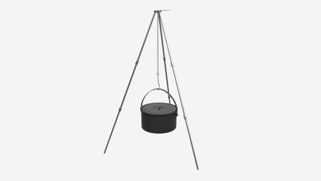 Cooking Tripod with Pot Model 3D .c4d .max .obj .3ds .fbx .stl .blend 